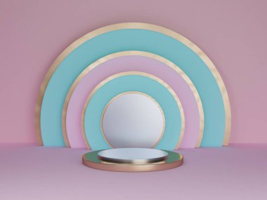 Kopyalama alanı ile minimalizm tarzında sunum yapmak için podyumu olan sahne, soyut arkaplan tasarımını 3d render