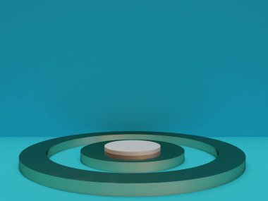 Kopyalama alanı ile minimalizm tarzında sunum yapmak için podyumu olan sahne, soyut arkaplan tasarımını 3d render