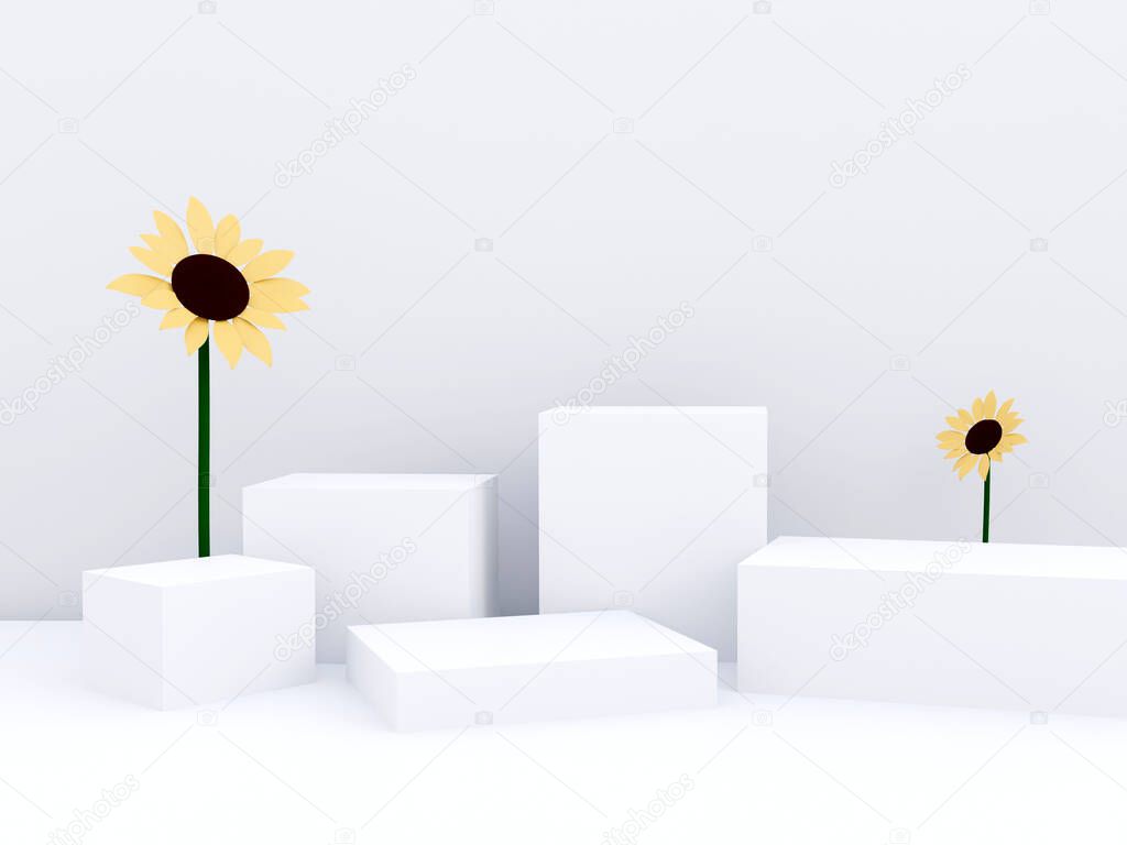 Scene with podium for mock up presentation in minimalism style with copy space, 3d render abstract nature background design
