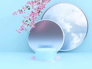 Kopyalama alanı ile minimalizm tarzında sunum yapmak için podyumu olan sahne, soyut arkaplan tasarımını 3d render