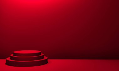 Fotokopi alanı ile minimalizm tarzında sunum yapmak için kırmızı renk podyumuna sahip sahne, 3d soyut arkaplan tasarımı