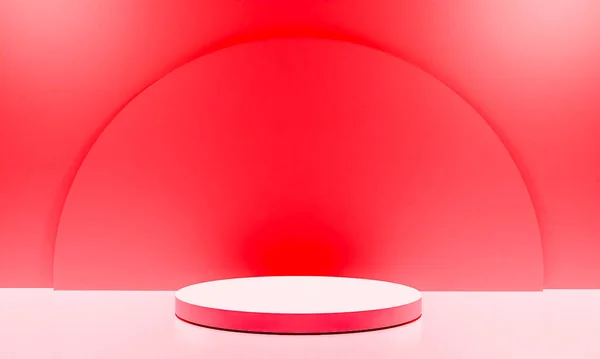 Fotokopi alanı ile minimalizm tarzında sunum yapmak için kırmızı renk podyumuna sahip sahne, 3d soyut arkaplan tasarımı