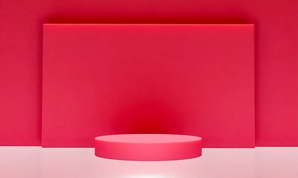 Scene with red color podium for mock up presentation in minimalism style with copy space, 3d render abstract background design