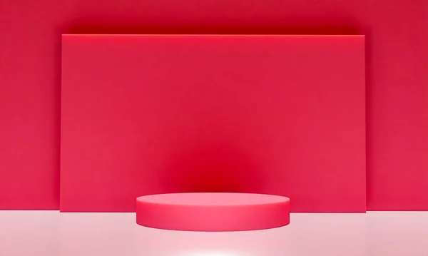 Fotokopi alanı ile minimalizm tarzında sunum yapmak için kırmızı renk podyumuna sahip sahne, 3d soyut arkaplan tasarımı