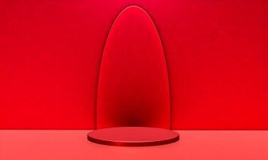 Fotokopi alanı ile minimalizm tarzında sunum yapmak için kırmızı renk podyumuna sahip sahne, 3d soyut arkaplan tasarımı