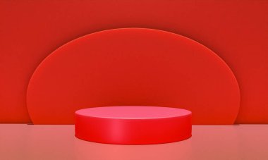 Fotokopi alanı ile minimalizm tarzında sunum yapmak için kırmızı renk podyumuna sahip sahne, 3d soyut arkaplan tasarımı