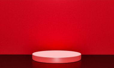 Fotokopi alanı ile minimalizm tarzında sunum yapmak için kırmızı renk podyumuna sahip sahne, 3d soyut arkaplan tasarımı
