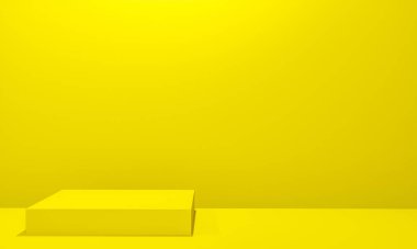 Fotokopi alanı ile minimalizm tarzında sunum yapmak için sarı renkli podyum sahnesi, 3d soyut arkaplan tasarımı