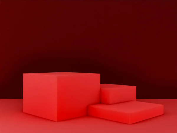 Scène Met Rode Kleur Podium Voor Mock Presentatie Minimalistische Stijl — Stockfoto