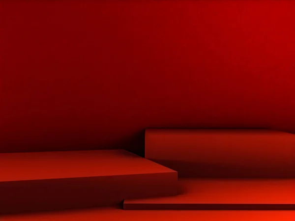 コピースペース 3Dレンダリング抽象的な背景デザインとミニマリズムスタイルでモックアッププレゼンテーションのための赤い色の表彰台とシーン — ストック写真