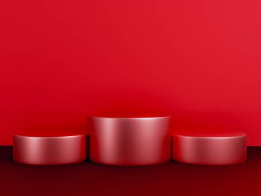 Fotokopi alanı ile minimalizm tarzında sunum yapmak için kırmızı renk podyumuna sahip sahne, 3d soyut arkaplan tasarımı