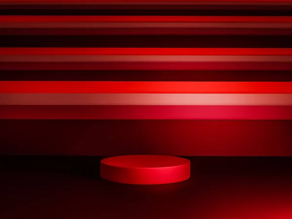 Scene with red color podium for mock up presentation in minimalism style with copy space, 3d render abstract background design