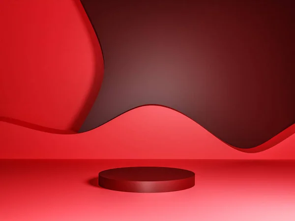 Scena Con Podio Colore Rosso Presentazione Del Modello Stile Minimalismo — Foto Stock