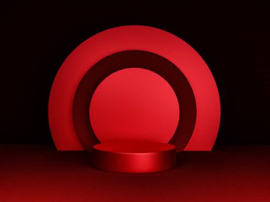 Fotokopi alanı ile minimalizm tarzında sunum yapmak için kırmızı renk podyumuna sahip sahne, 3d soyut arkaplan tasarımı
