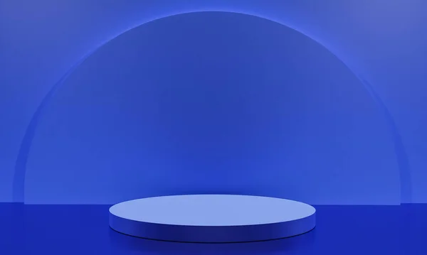 Scene with blue color podium for mock up presentation in minimalism style with copy space, 3d render abstract background design