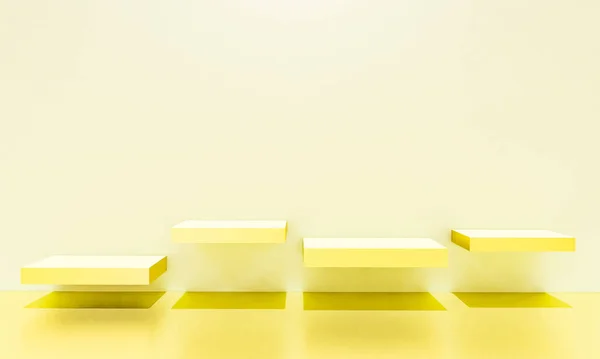 Fotokopi alanı ile minimalizm tarzında sunum yapmak için sarı renkli podyum sahnesi, 3d soyut arkaplan tasarımı