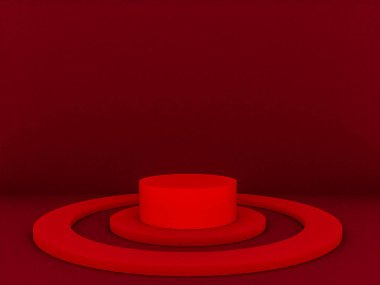 Fotokopi alanı ile minimalizm tarzında sunum yapmak için kırmızı renk podyumuna sahip sahne, 3d soyut arkaplan tasarımı