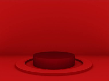 Fotokopi alanı ile minimalizm tarzında sunum yapmak için kırmızı renk podyumuna sahip sahne, 3d soyut arkaplan tasarımı