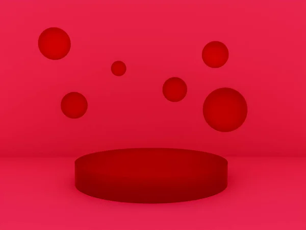 Scena Con Podio Colore Rosso Presentazione Del Modello Stile Minimalismo — Foto Stock