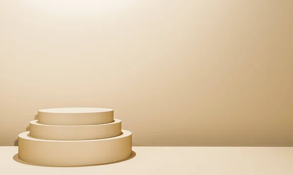 Fotokopi alanı ile minimalizm tarzında sunum yapmak için bej renk podyumuna sahip sahne, 3d soyut arkaplan tasarımı