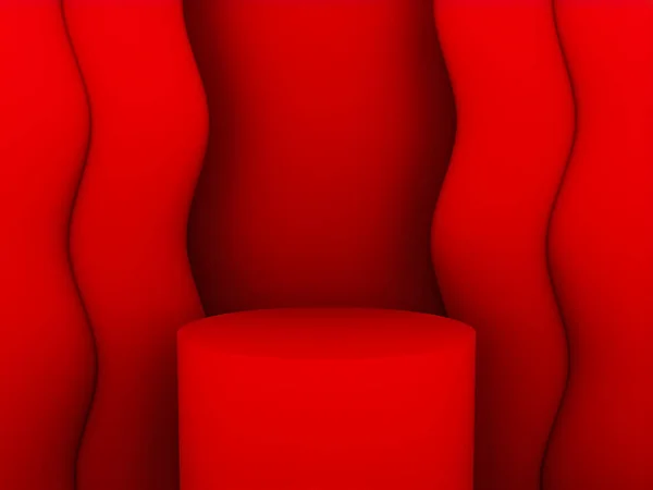 コピースペース 3Dレンダリング抽象的な背景デザインとミニマリズムスタイルでモックアッププレゼンテーションのための赤い色の表彰台とシーン — ストック写真