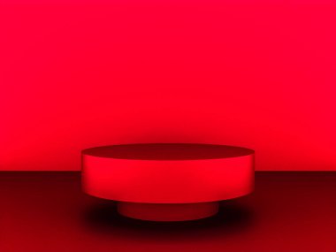 Fotokopi alanı ile minimalizm tarzında sunum yapmak için kırmızı renk podyumuna sahip sahne, 3d soyut arkaplan tasarımı