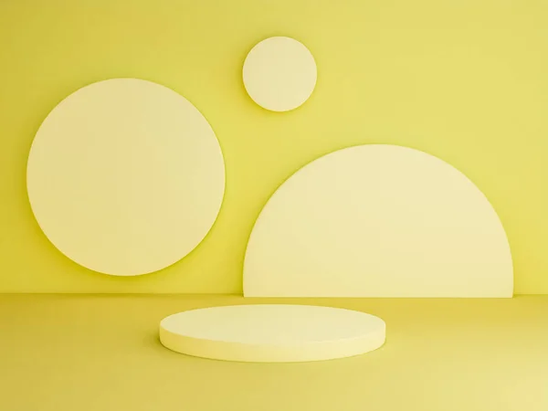 Scene with yellow color podium for mock up presentation in minimalism style with copy space, 3d render abstract background design