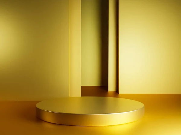 Scene with yellow color podium for mock up presentation in minimalism style with copy space, 3d render abstract background design