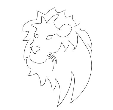 Vektör illüstrasyon, soyut aslan başı siyah beyaz renkler, özgün ana hat bir çizgi sürekli çizim