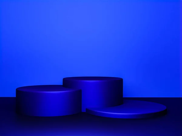 Escena Con Podio Color Azul Oscuro Para Una Presentación Simulada — Foto de Stock