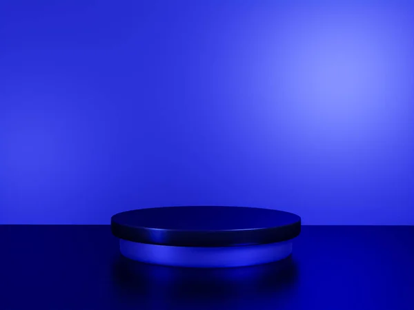 Cena Com Pódio Cor Azul Escuro Para Simular Apresentação Estilo — Fotografia de Stock