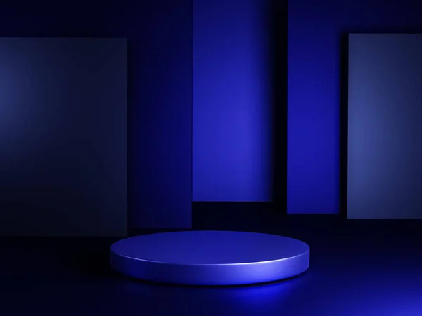 Scene with dark blue color podium for mock up presentation in minimalism style with copy space, 3d render abstract background design