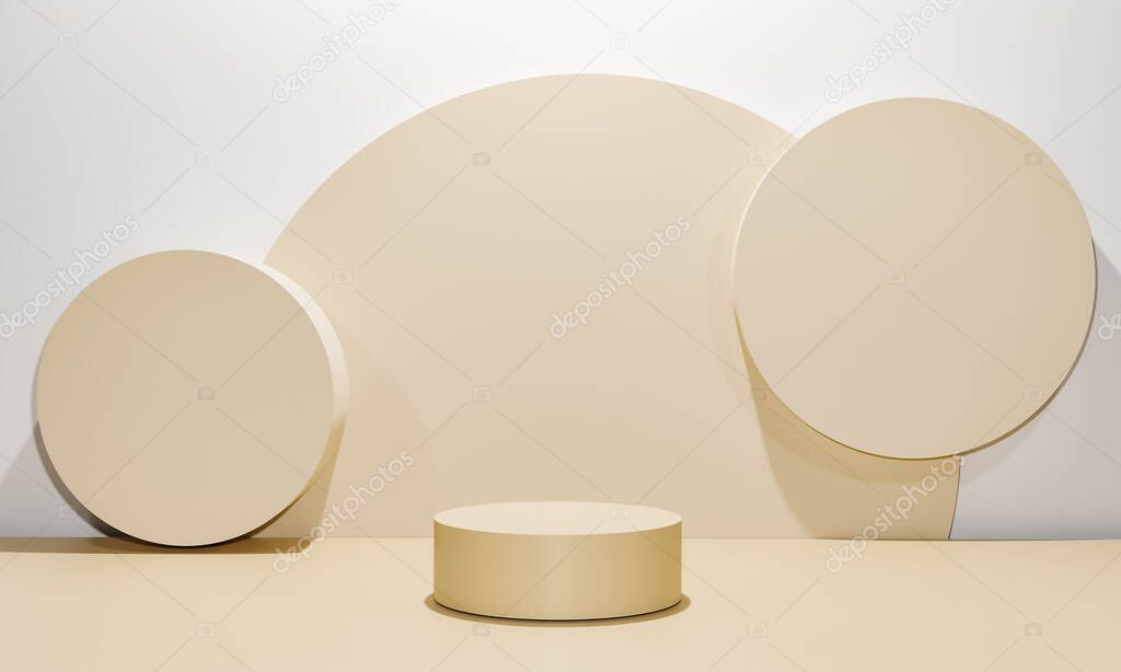 Scene with beige color podium for mock up presentation in minimalism style with copy space, 3d render abstract background design