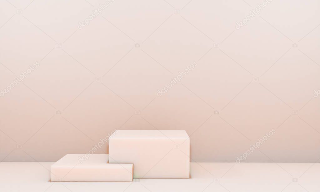 Scene with beige color podium for mock up presentation in minimalism style with copy space, 3d render abstract background design