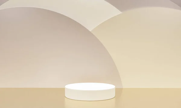 Fotokopi alanı ile minimalizm tarzında sunum yapmak için bej renk podyumuna sahip sahne, 3d soyut arkaplan tasarımı