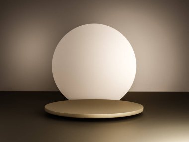 Fotokopi alanı ile minimalizm tarzında sunum yapmak için bej renk podyumuna sahip sahne, 3d soyut arkaplan tasarımı