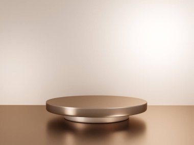 Fotokopi alanı ile minimalizm tarzında sunum yapmak için bej renk podyumuna sahip sahne, 3d soyut arkaplan tasarımı