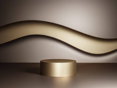 Fotokopi alanı ile minimalizm tarzında sunum yapmak için bej renk podyumuna sahip sahne, 3d soyut arkaplan tasarımı