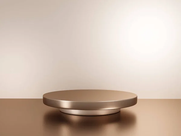 Fotokopi alanı ile minimalizm tarzında sunum yapmak için bej renk podyumuna sahip sahne, 3d soyut arkaplan tasarımı