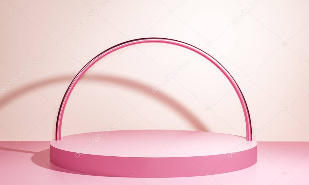 Scene with pink color podium for mock up presentation in minimalism style with copy space, 3d render abstract background design