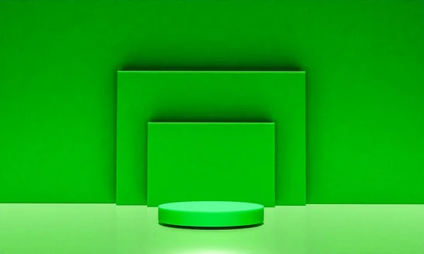 Scene with green color podium for mock up presentation in minimalism style with copy space, 3d render abstract background design