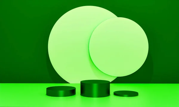 Scene with green color podium for mock up presentation in minimalism style with copy space, 3d render abstract background design