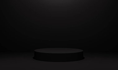 Fotokopi alanı ile minimalizm tarzında sunum yapmak için siyah renk podyumuna sahip sahne, soyut arkaplan tasarımı 3d