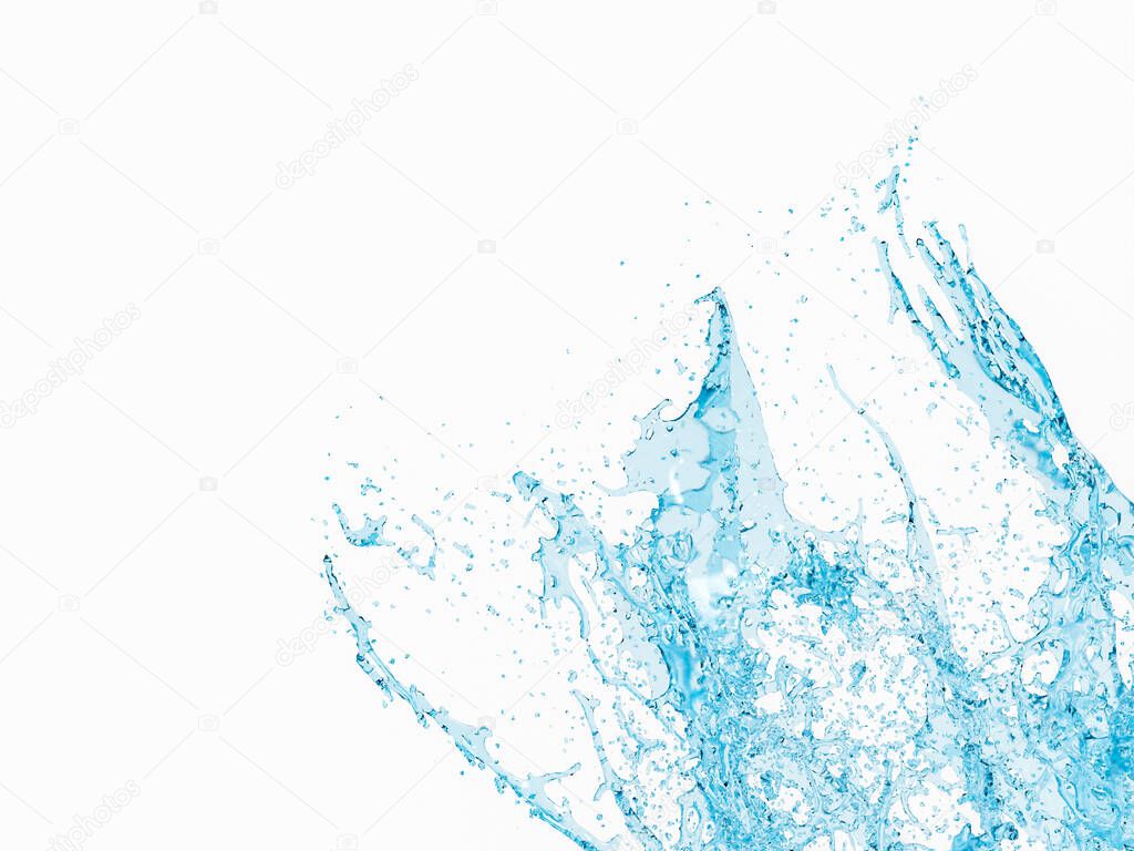 Beautiful abstract liquid background with transparent clear blue water splash on white, 3d render illustration design