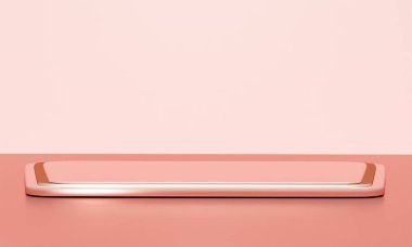 Fotokopi alanı ile minimalizm tarzında sunum yapmak için zarif, parlak podyuma sahip sahne, soyut arkaplan tasarımını 3d render