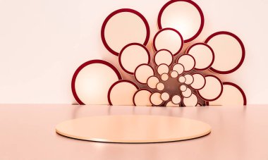 Fotokopi alanı ile minimalizm tarzında sunum yapmak için zarif, parlak podyuma sahip sahne, soyut arkaplan tasarımını 3d render