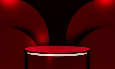 Fotokopi alanı ile minimalizm tarzında sunum yapmak için zarif, parlak podyuma sahip sahne, soyut arkaplan tasarımını 3d render