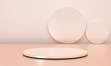 Fotokopi alanı ile minimalizm tarzında sunum yapmak için zarif, parlak podyuma sahip sahne, soyut arkaplan tasarımını 3d render