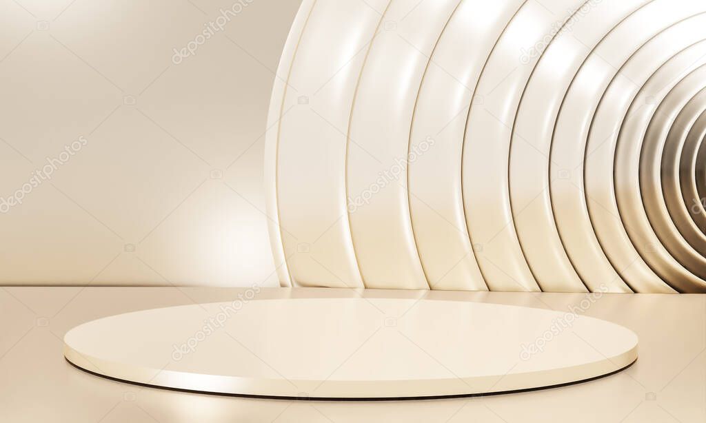 Scene with elegant shiny podium for mock up presentation in minimalism style with copy space, 3d render abstract background design