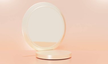 Fotokopi alanı ile minimalizm tarzında sunum yapmak için zarif, parlak podyuma sahip sahne, soyut arkaplan tasarımını 3d render